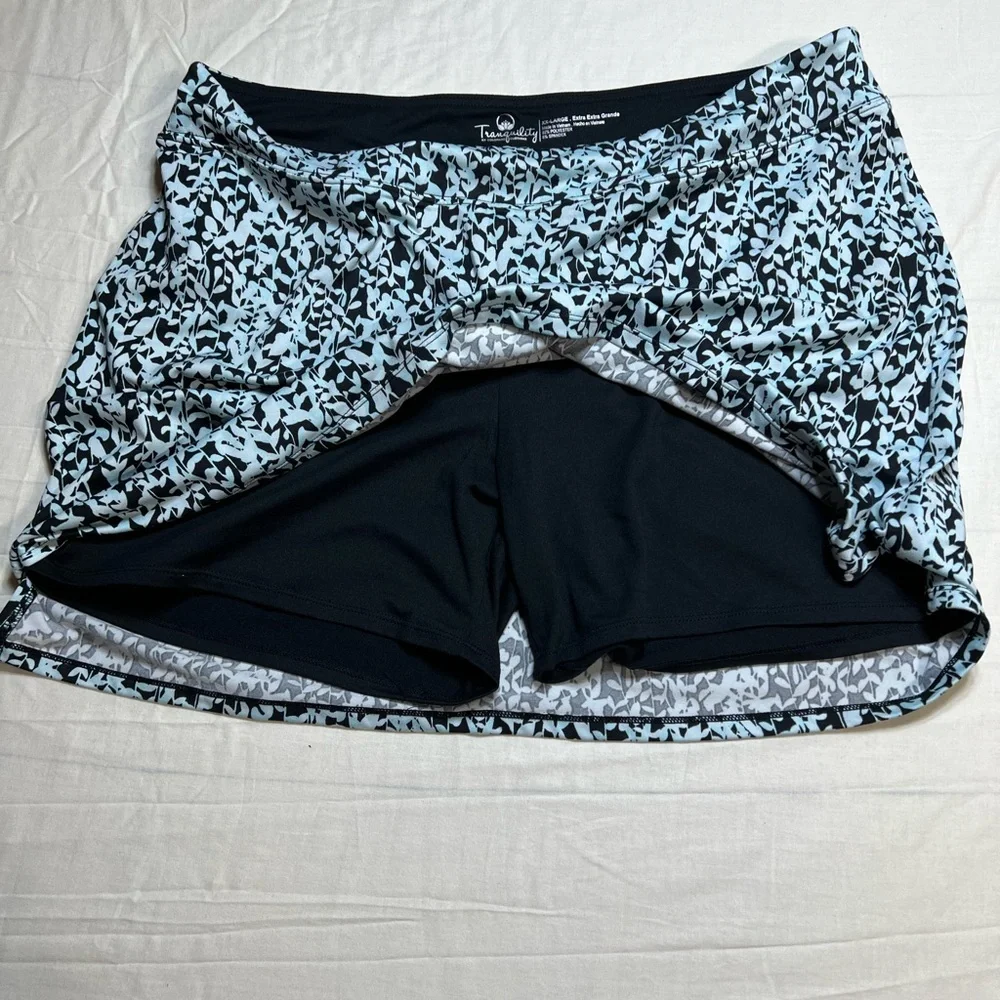Tranquility Skort Skirt Size 2XL Tapestry Black  mint Blue Leafy pull on Stretch - Picture 2 of 8
